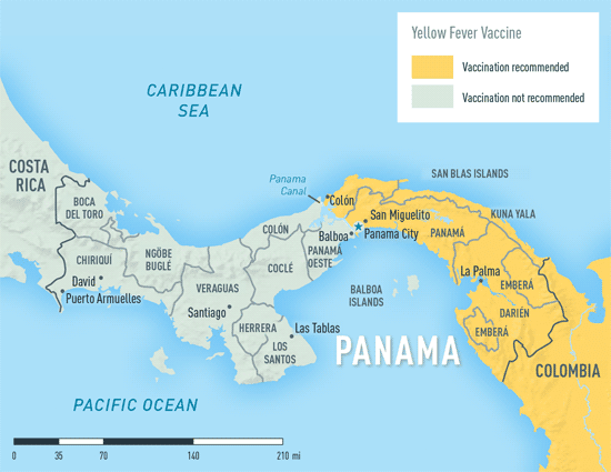 Map 3-34. Yellow fever vaccine recommendations in Panama